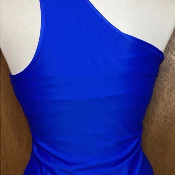 GSTQ Womens Athletic Tear Drop One Shoulder Top sz M Royal Blue - Picture 3 of 8